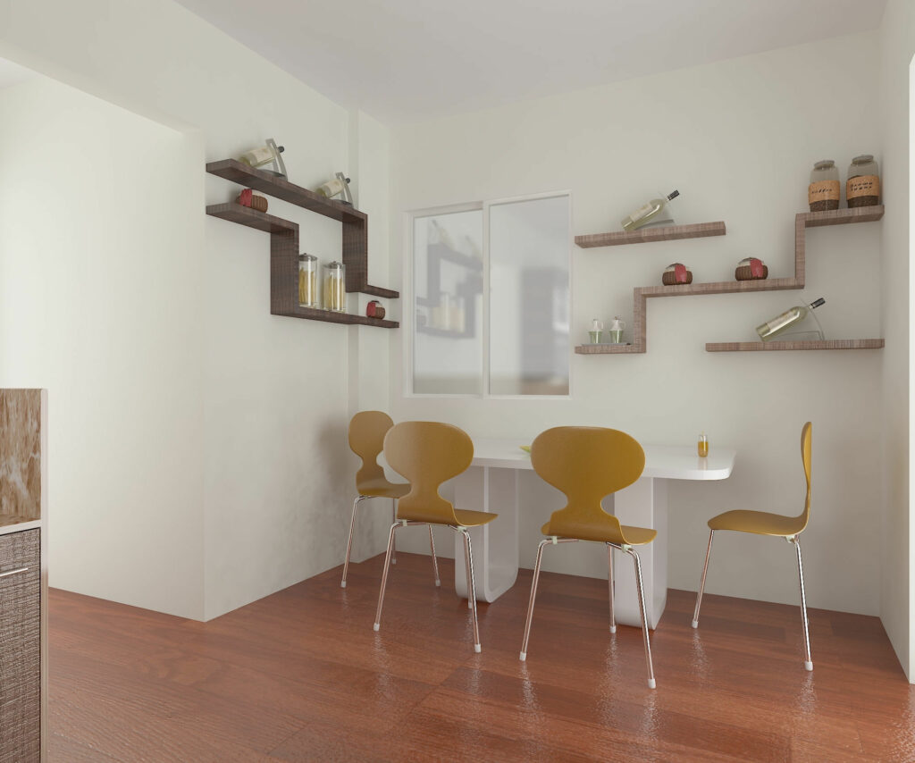 Modern Dining Table is Set Up in a Contemporary Room