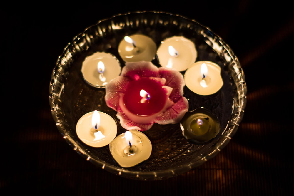 Floating Diyas in Bowl of water