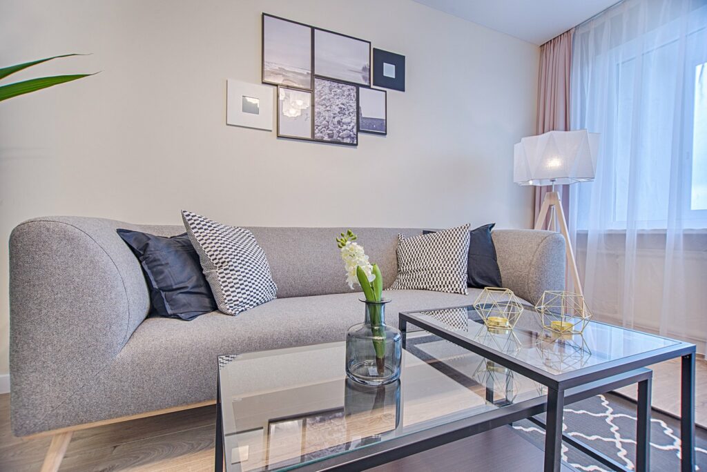 Grey Upholstered Sofa with Modern Design