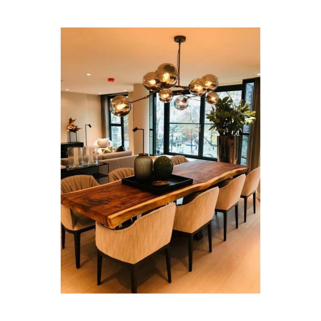 Modern Dining Room Setting with a Natural Wood Dining Table