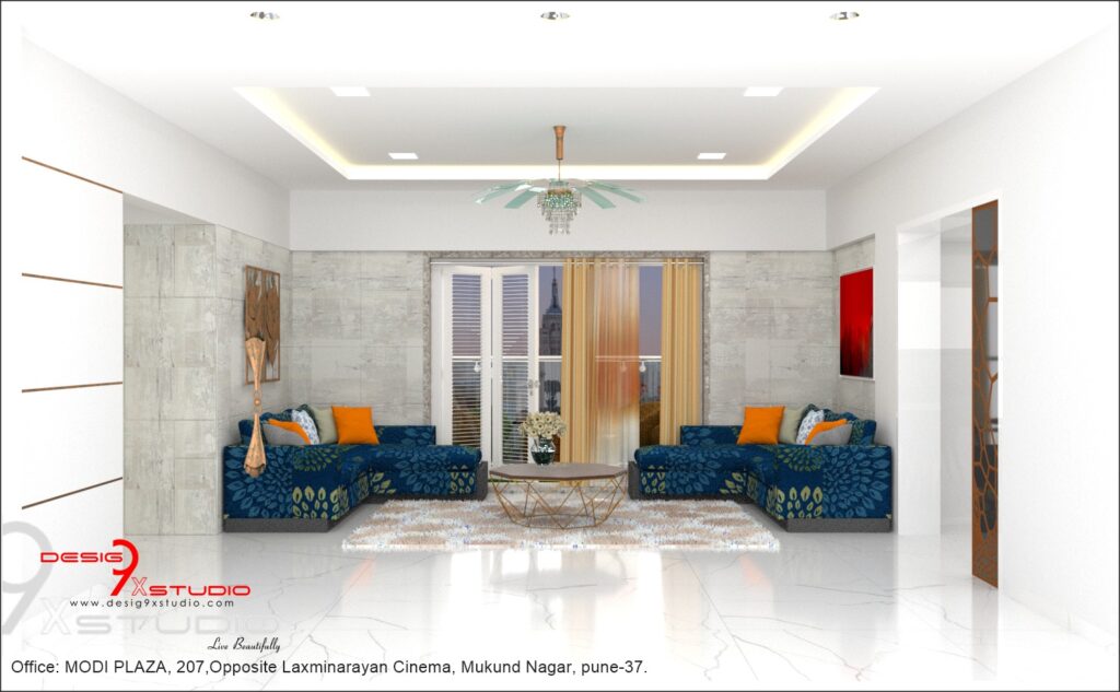 Modern Living Room Featuring White Marble Flooring