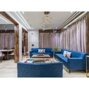 Spacious and Luxurious Living Room Featuring Light Blue Sofas