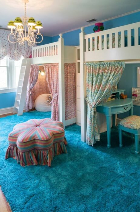 Children's Bedroom Features a Vibrant Blue