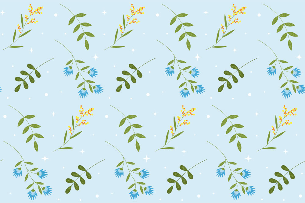 Meadow Sprig Wallpaper in Blue and Green