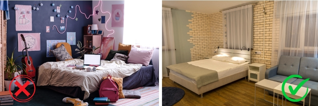 Cluttered Bedroom vs Organised Bedroom