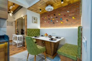Elegant Dining Nook with Rustic Brick Wall Charm