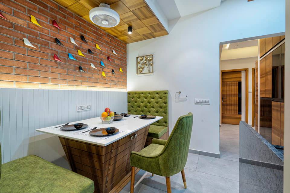Elegant Dining Nook with Rustic Brick Wall Charm