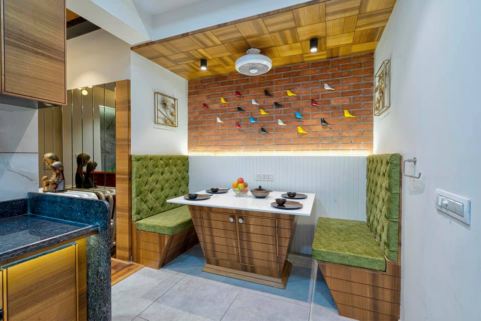 Elegant Dining Nook with Rustic Brick Wall Charm